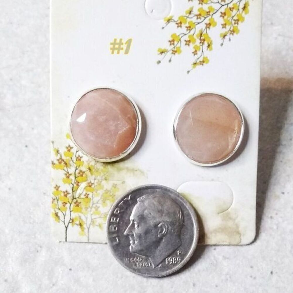 Pale Apricot/Blush Colored Amazonite Post Earrings - Faceted Cabochons Studs
